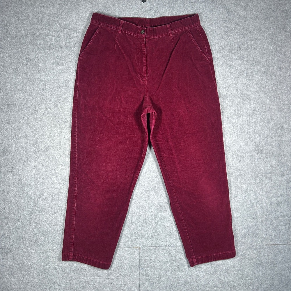 L.L. Bean Corduroy Pants Womens 16 PET Burgundy Red High Rise Straight Leg